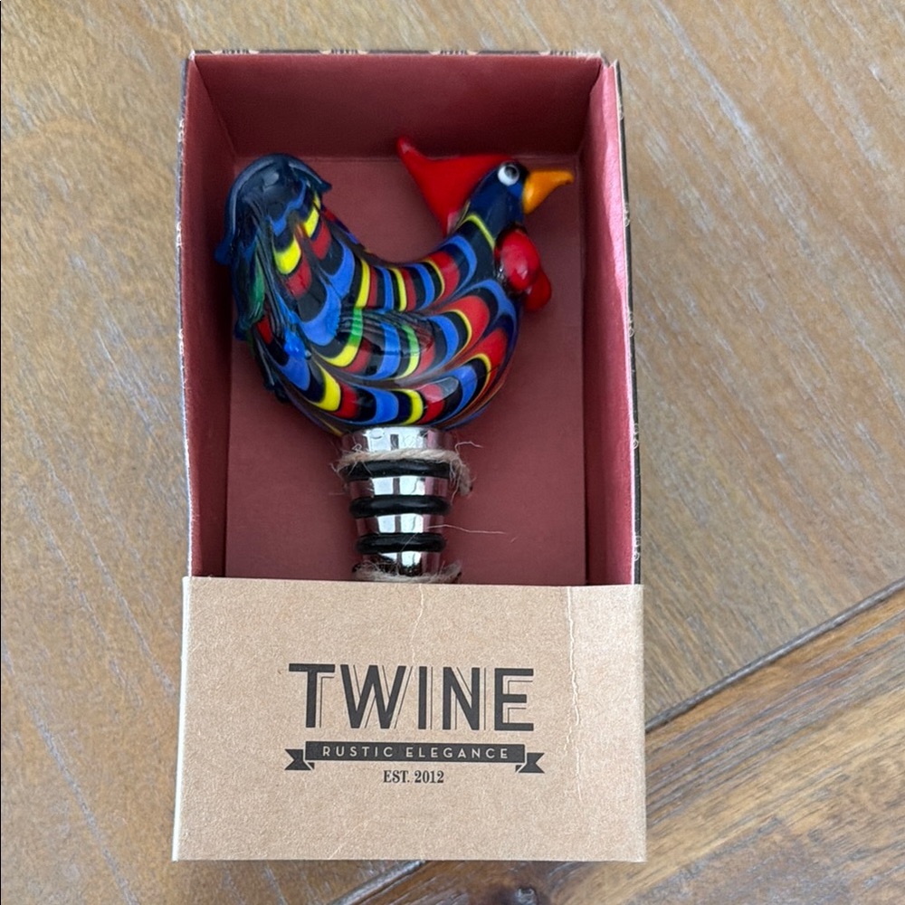 Colorful Rooster Glass Bottle Stopper - Multicolor